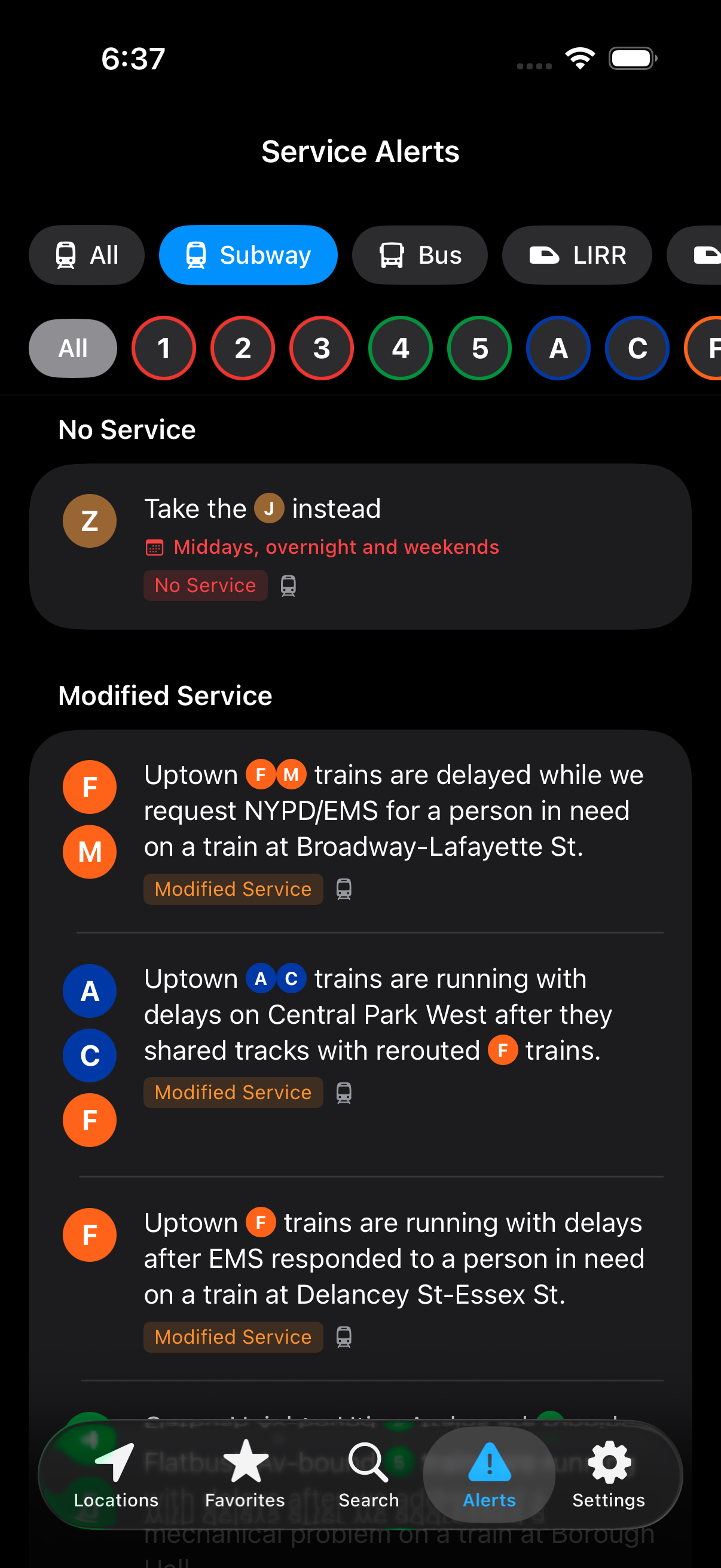 Service alerts view